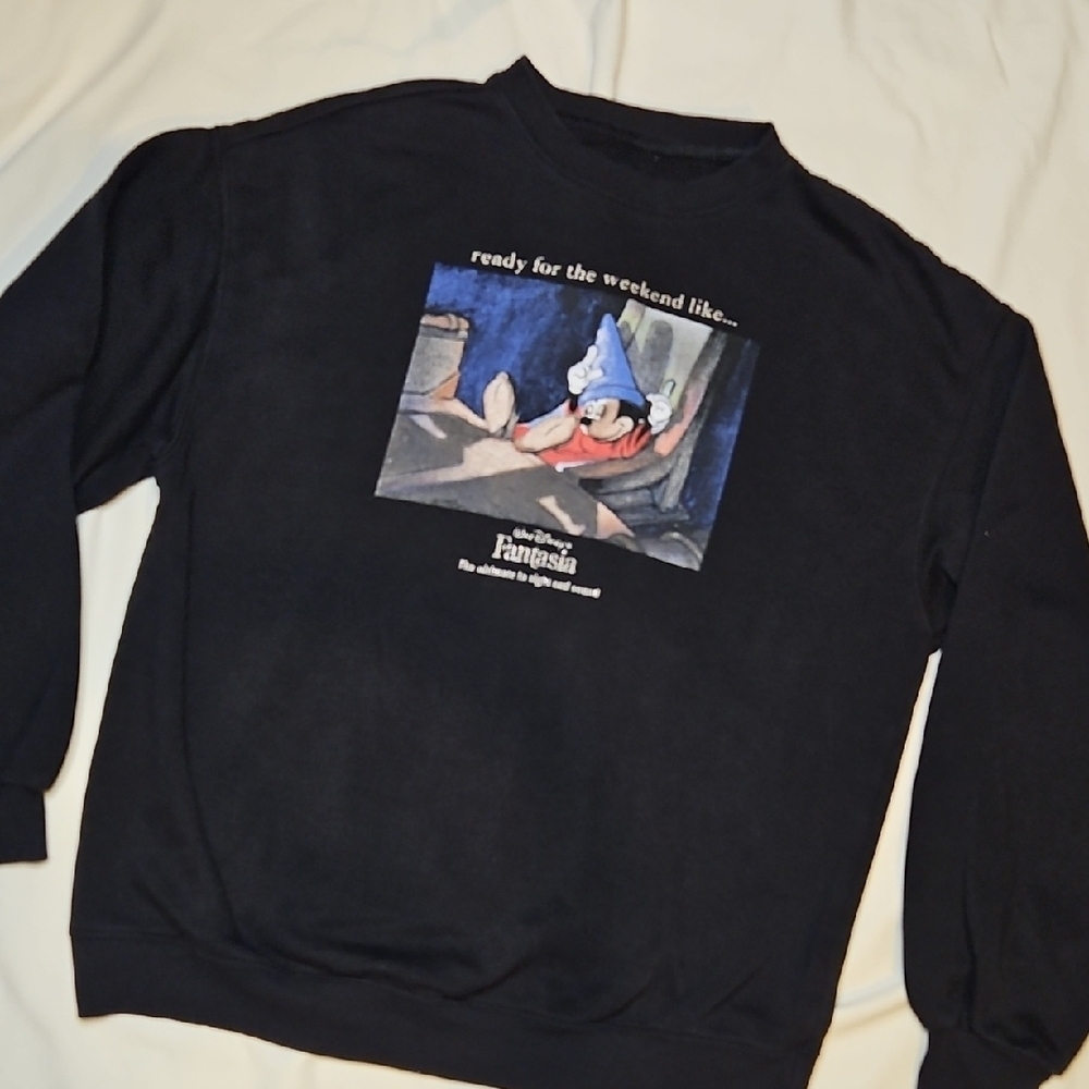 Disney Fantasia Mickey Mouse Black Crewneck Sweatshirt XS